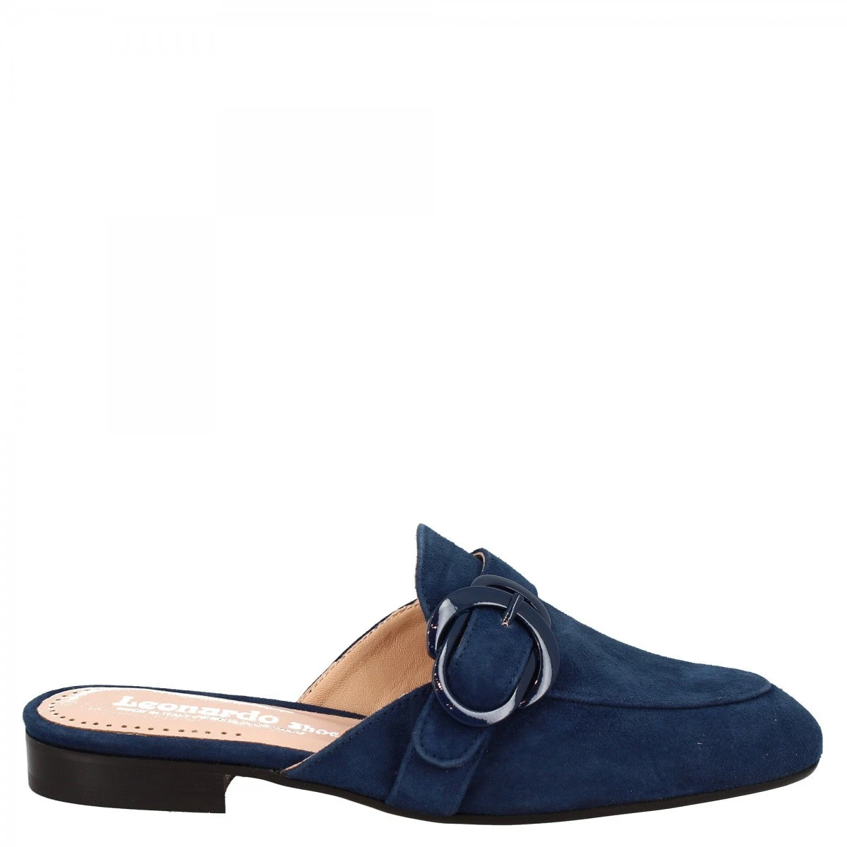 Women's Handmade Mules Shoes With Buckle In Blue Suede Leather 4 Women's Handmade Mules Shoes With Buckle In Blue Suede Leather - Image 2