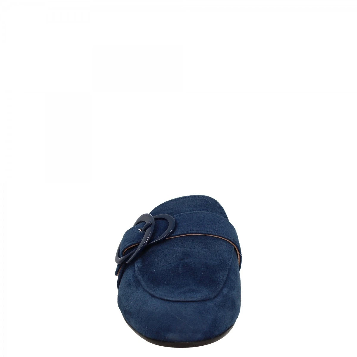 Women's Handmade Mules Shoes With Buckle In Blue Suede Leather 7 Women's Handmade Mules Shoes With Buckle In Blue Suede Leather - Image 5