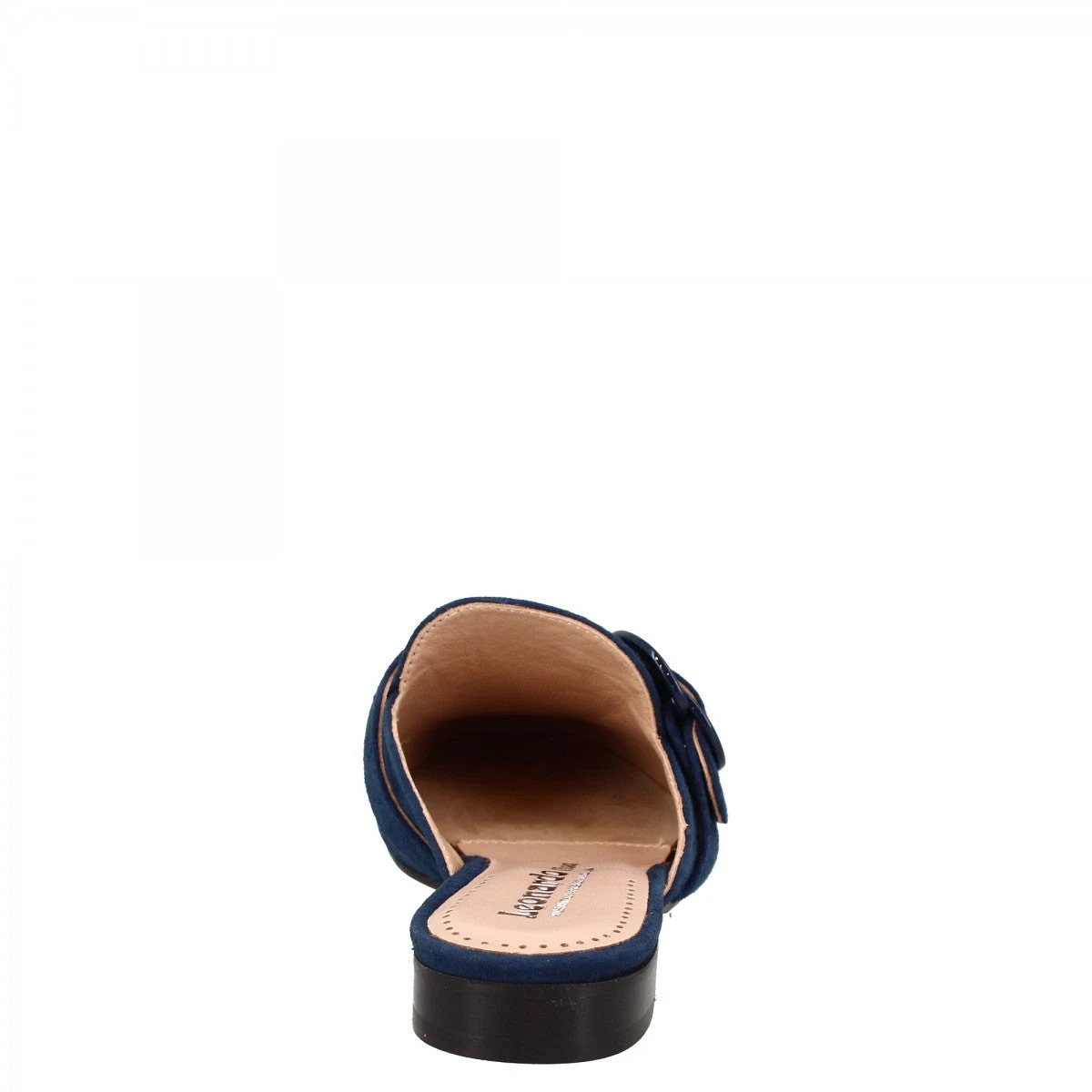 Women's Handmade Mules Shoes With Buckle In Blue Suede Leather 5 Women's Handmade Mules Shoes With Buckle In Blue Suede Leather - Image 3