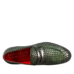 Elegant Men's Green Moccasin In Woven Grain Leather -Shoes Store 11250E23 2222282 vitello av verde 0004