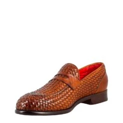 Elegant Men's Brown Moccasin In Woven Grain Leather -Shoes Store 11250E23 2222282 vitello siena 0003