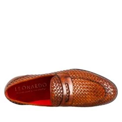 Elegant Men's Brown Moccasin In Woven Grain Leather -Shoes Store 11250E23 2222282 vitello siena 0004