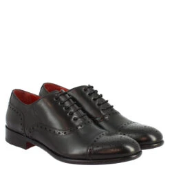 Men's Lace-up Shoes Handmade In Black Leather -Shoes Store 6825 0010