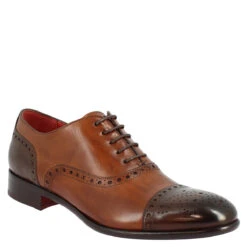 Men's Lace-up Brogues Shoes Handmade In Brandy And Dark Brown Montecarlo Leather