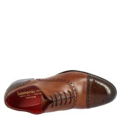 Men's Lace-up Brogues Shoes Handmade In Brandy And Dark Brown Montecarlo Leather -Shoes Store 6830 0005 2