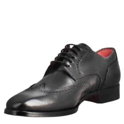 Men's Black Leather Derby With Dovetail And Square Toe -Shoes Store Derby da uomo in pelle colore nero punta squadrata 8734nero 4