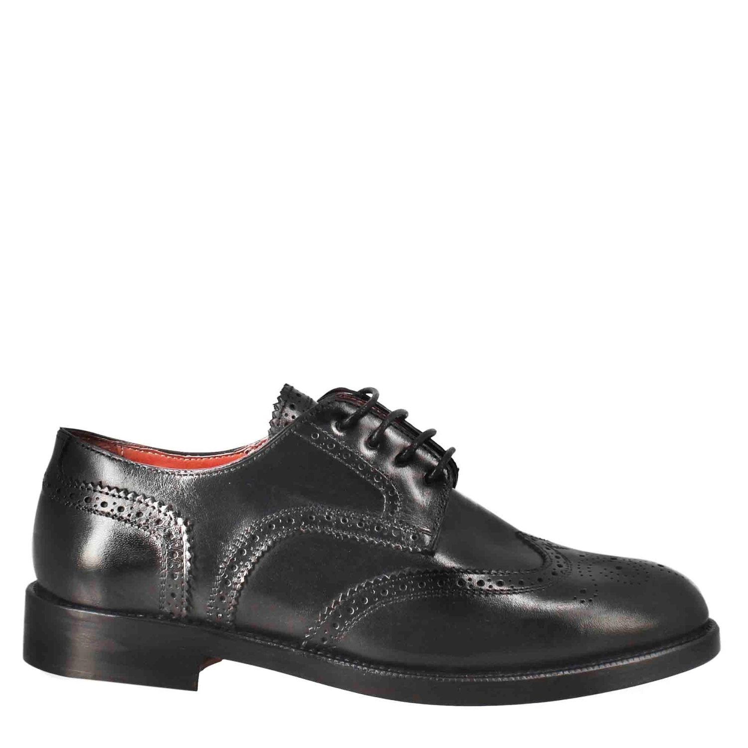 Women's Derby With Brogue Effect In Black Leather 4 Women's Derby With Brogue Effect In Black Leather - Image 2