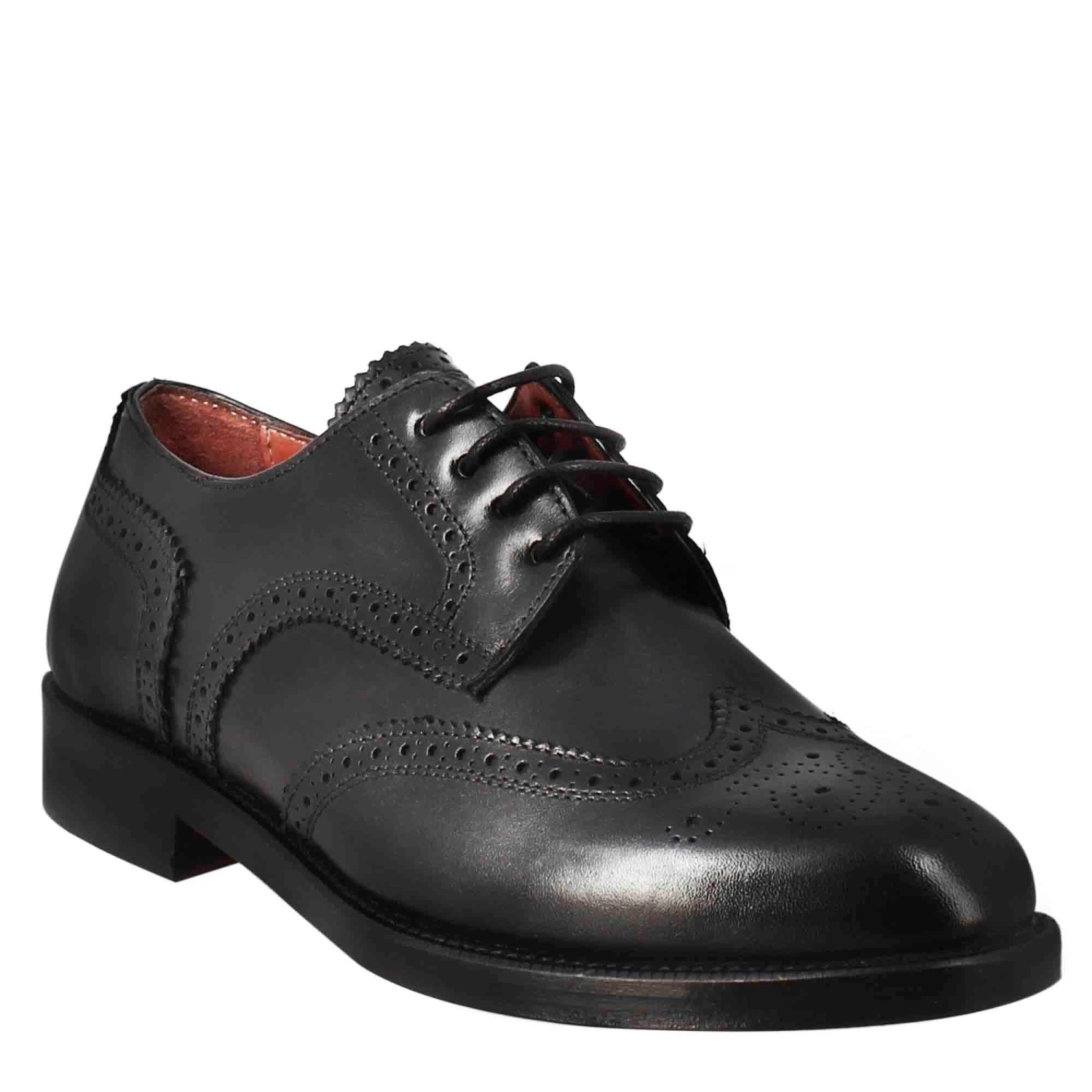 Women's Derby With Brogue Effect In Black Leather 3 Women's Derby With Brogue Effect In Black Leather