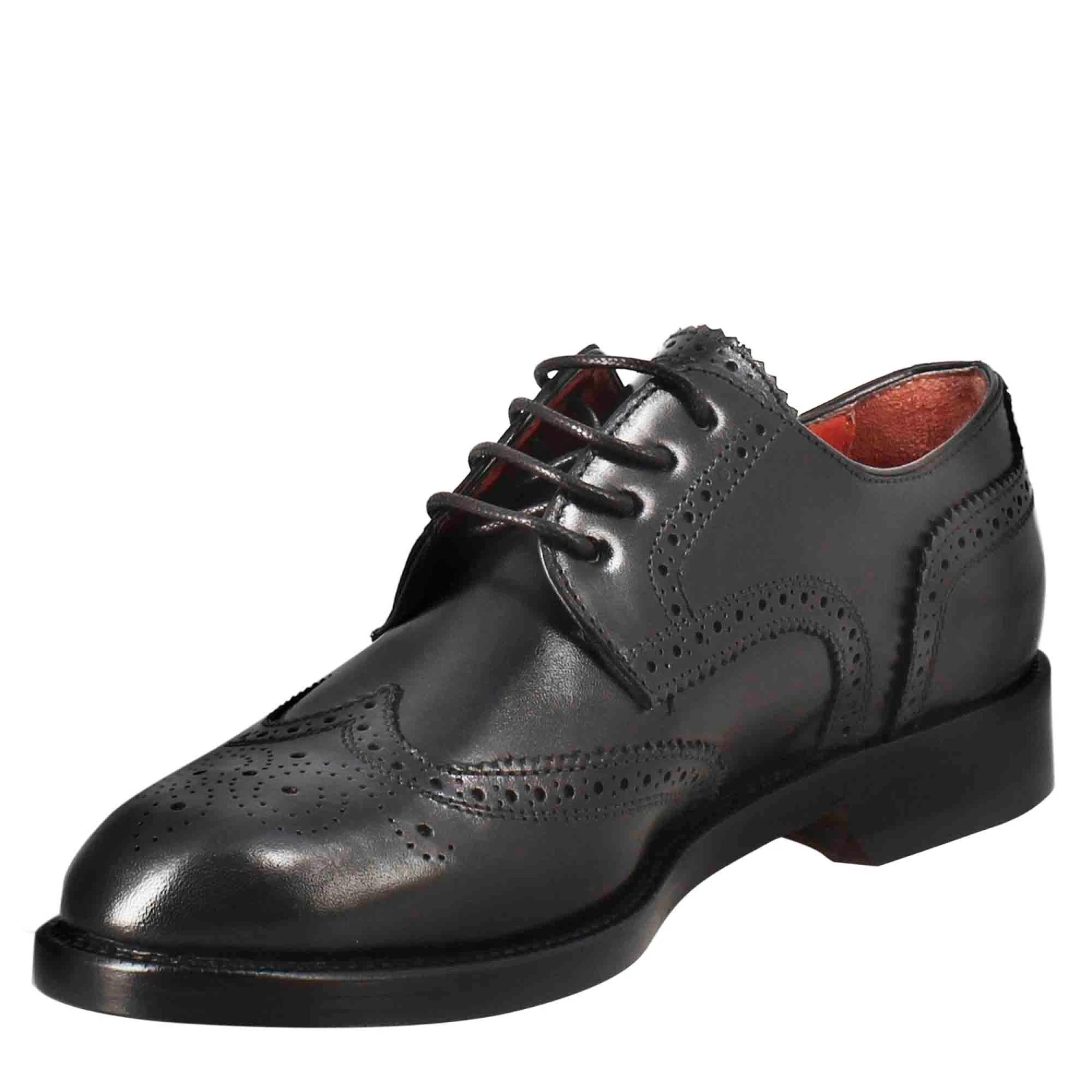 Women's Derby With Brogue Effect In Black Leather 6 Women's Derby With Brogue Effect In Black Leather - Image 4