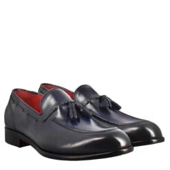 Moccasin With Tassels For Men In Dark Blue Leather -Shoes Store Mocassino con nappine in pelle colore blu 11245MONTECARLOBLU 7