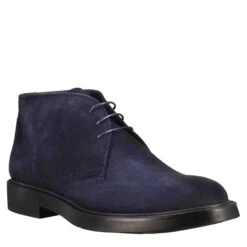 Smooth Men's Ankle Boot In Dark Blue Suede Leather