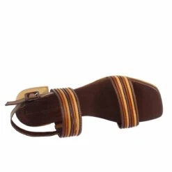 Handmade Women's Slingback Sandals In Brown, Wood And Beige Leather. -Shoes Store Sandaliartigianalidadonnaslingbackinpellemarrone legnoebeige.jpg5