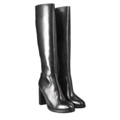 Smooth Women's Knee High Boot With High Heel In Black Leather -Shoes Store Stivale al ginocchio da donna liscio con tacco alto in pelle bordeaux 8552nero 7