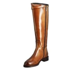 Smooth Women's Knee-high Boot With Low Heel In Tobacco-colored Leather -Shoes Store Stivale al ginocchio in pelle da donna colore nero 2048tabacco 4