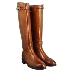 Smooth Women's Knee-high Boot With Low Heel In Tobacco-colored Leather -Shoes Store Stivale al ginocchio in pelle da donna colore nero 2048tabacco 7