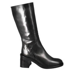 Women's Calf-high Diver Boot With Heel In Black Washed Leather