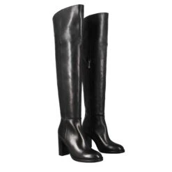 Women's Over-the-knee Boot With High Heel In Black Leather -Shoes Store Stivale sopra il ginocchio da donna in pelle colore nero tacco alto 8554 NERO 7