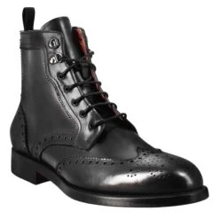 Men's High Amphibious Brogue Boot In Black Leather