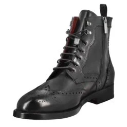 Men's High Amphibious Brogue Boot In Black Leather -Shoes Store Stivaletto anfibio alto brogue da uomo 11657NERO 4