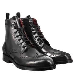 Men's High Amphibious Brogue Boot In Black Leather -Shoes Store Stivaletto anfibio alto brogue da uomo 11657NERO 7
