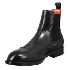 Chelsea Boot With Brogue Details For Men In Black Leather With Elastic -Shoes Store Stivaletto chelsea con dettagli brogue da uomo 11590NERO 4
