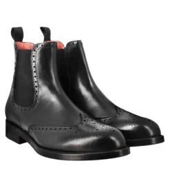 Chelsea Boot With Brogue Details For Men In Black Leather With Elastic -Shoes Store Stivaletto chelsea con dettagli brogue da uomo 11590NERO 7