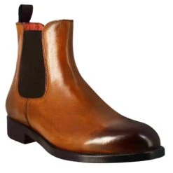 Smooth Men's Chelsea Boot In Light Brown Leather With Elastic