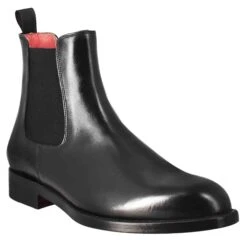 Men's Chelsea Boot In Black Leather With Elastic