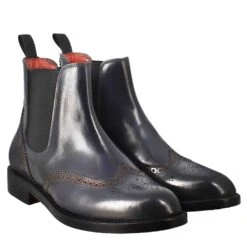 Women's Chelsea Boot With Brogue Details In Blue Leather -Shoes Store Stivaletto da donna chelsea con dettagli brogue 11666BLU 7