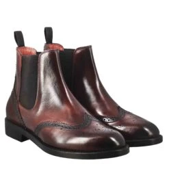 Women's Chelsea Boot With Brogue Details In Burgundy Leather -Shoes Store Stivaletto da donna chelsea con dettagli brogue 11666BORDO 7