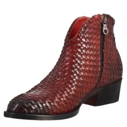 Women's Ankle Boot In Woven Leather With Red Medium Heel -Shoes Store Stivaletto da donna in pelle intrecciata colore rosso 10065INTRECCIOROSSO 4