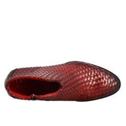 Women's Ankle Boot In Woven Leather With Red Medium Heel -Shoes Store Stivaletto da donna in pelle intrecciata colore rosso 10065INTRECCIOROSSO 5
