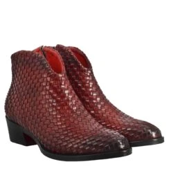 Women's Ankle Boot In Woven Leather With Red Medium Heel -Shoes Store Stivaletto da donna in pelle intrecciata colore rosso 10065INTRECCIOROSSO 7