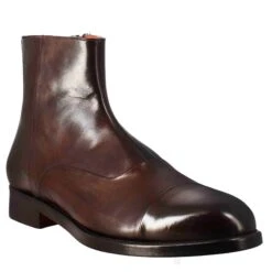 High Men's Ankle Boot In Chocolate-colored Leather With Zip Closure