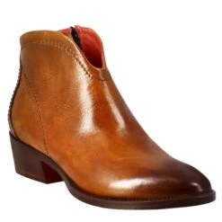 Smooth Women's Ankle Boot With Medium Heel In Light Brown Leather