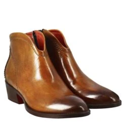 Smooth Women's Ankle Boot With Medium Heel In Light Brown Leather -Shoes Store Stivaletto in pelle liscia con tacco medio 10065siena 7