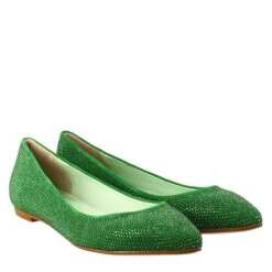 Women's Green Suede Ballet Flats With Rhinestones -Shoes Store ballerine da 20donna scamosciati con strass versilia13verde 7