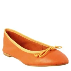 Light Women's Orange Flats Shoes In Smooth Leather