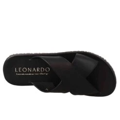 Men's Handmade Slipper Sandals With Crossed Bands In Black Leather -Shoes Store ciabatta con fasce incrociate da uomo pelle m5609nero 5