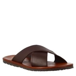 Men's Handmade Slipper Sandals With Crossed Bands In Brown Leather