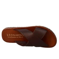 Men's Handmade Slipper Sandals With Crossed Bands In Brown Leather -Shoes Store ciabatta con fasce incrociate da uomo pelle m5609sequoia 4