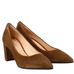 Décolletté In Brown Suede With High Heel -Shoes Store decollete donna camoscio marrone 6400 48