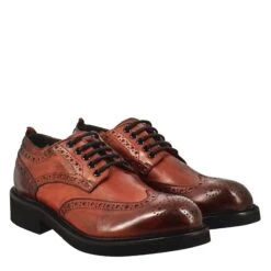 Women's Derby With Paupa Brogue Details In Red Washed Leather -Shoes Store derby da donna con dettagli brogue 3577338PAPUACHILIOIL 7
