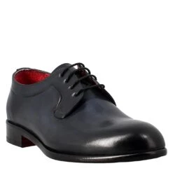 Elegant Blue Derby For Men In Smooth Leather