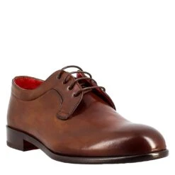 Elegant Dark Brown Derby For Men In Smooth Leather