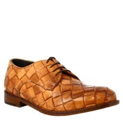 Men's Elegant Vintage Tan Derby In Woven Leather
