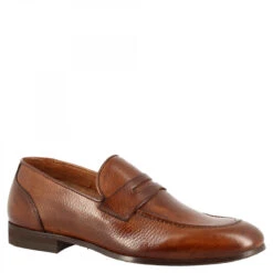 Elegant Men's Moccasins With Rounded Toe Handmade In Brandy Calf LEATHER