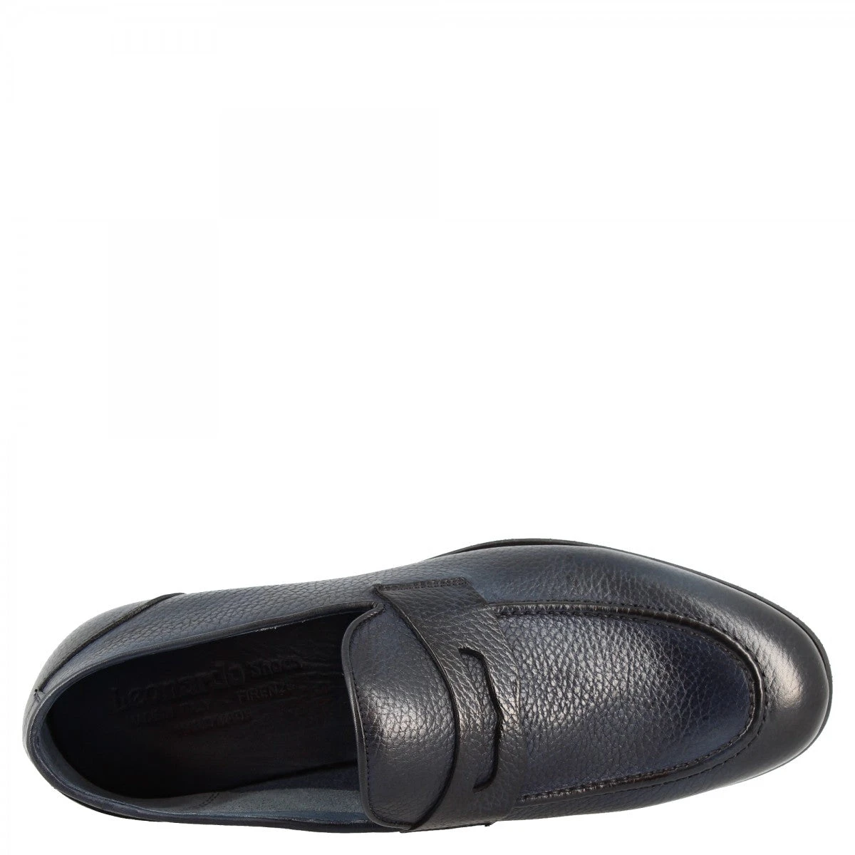 Handmade Men's Loafers With Rounded Toe In Blue Calf LEATHER 8 Handmade Men's Loafers With Rounded Toe In Blue Calf LEATHER - Image 6