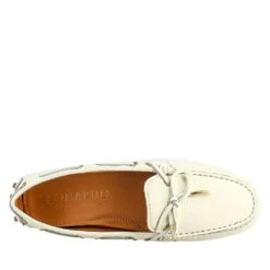 Women's Moccasin With Laces In White Leather -Shoes Store mocassino da donna con lacci in pelle 003bianco 4