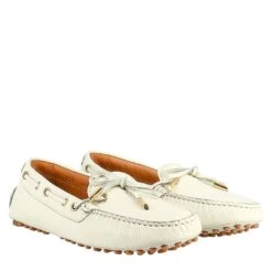 Women's Moccasin With Laces In White Leather -Shoes Store mocassino da donna con lacci in pelle 003bianco 6